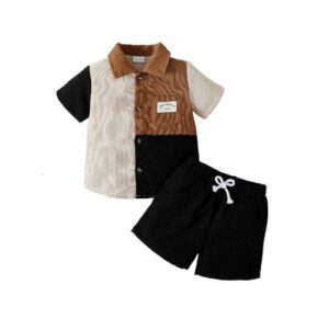 Catpapa Kid Boy Color Blocking Polo Clothes For 1-6 Years Shorts Set Baby Boy Outfit-Multicolor